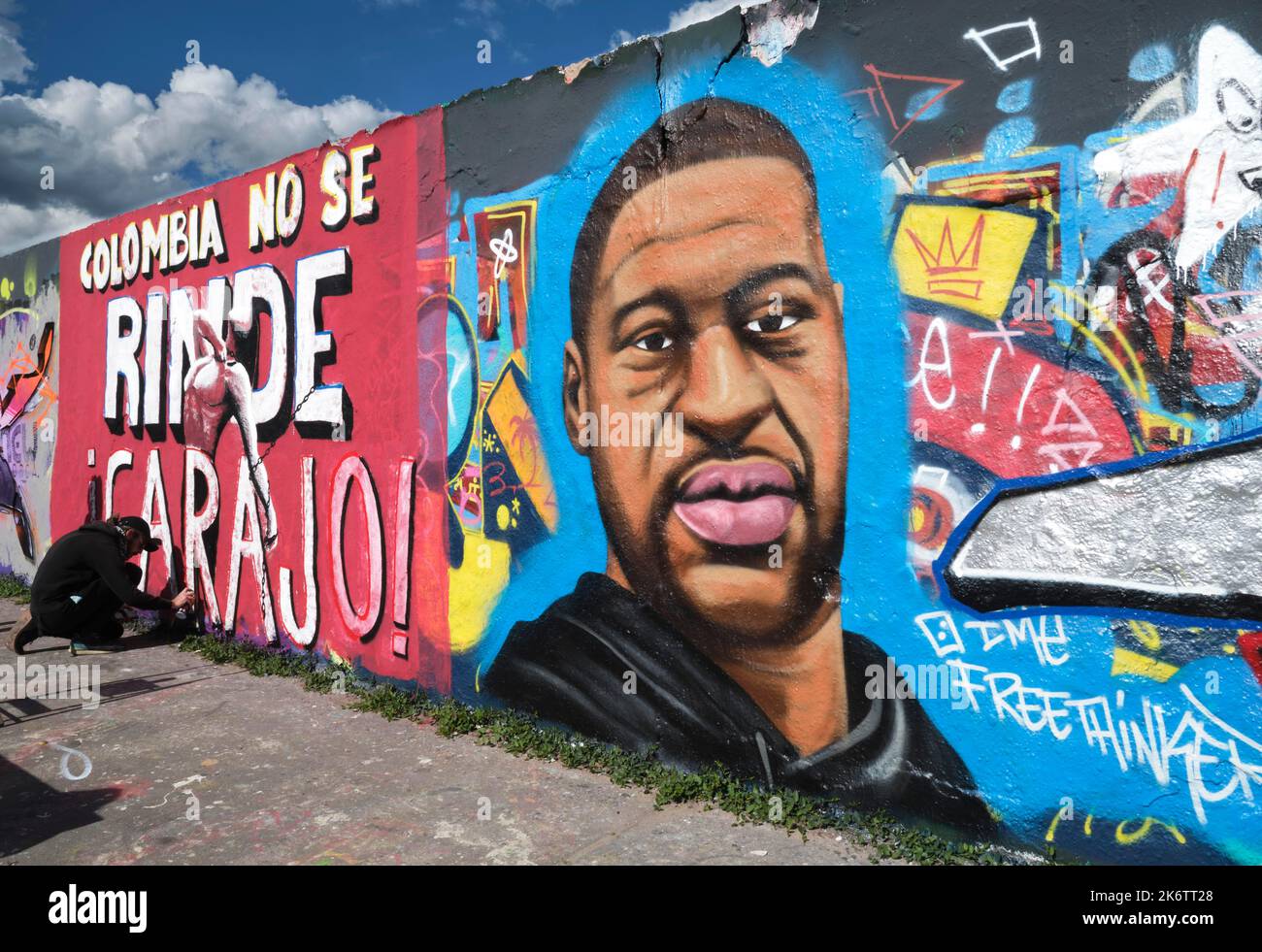 Deutschland, Berlin, 20. 05. 202, Mauerpark, Innenwand, Graffiti-Wand, Porträt von George Floyd erstickt von Polizisten in Minneapolis USA Stockfoto