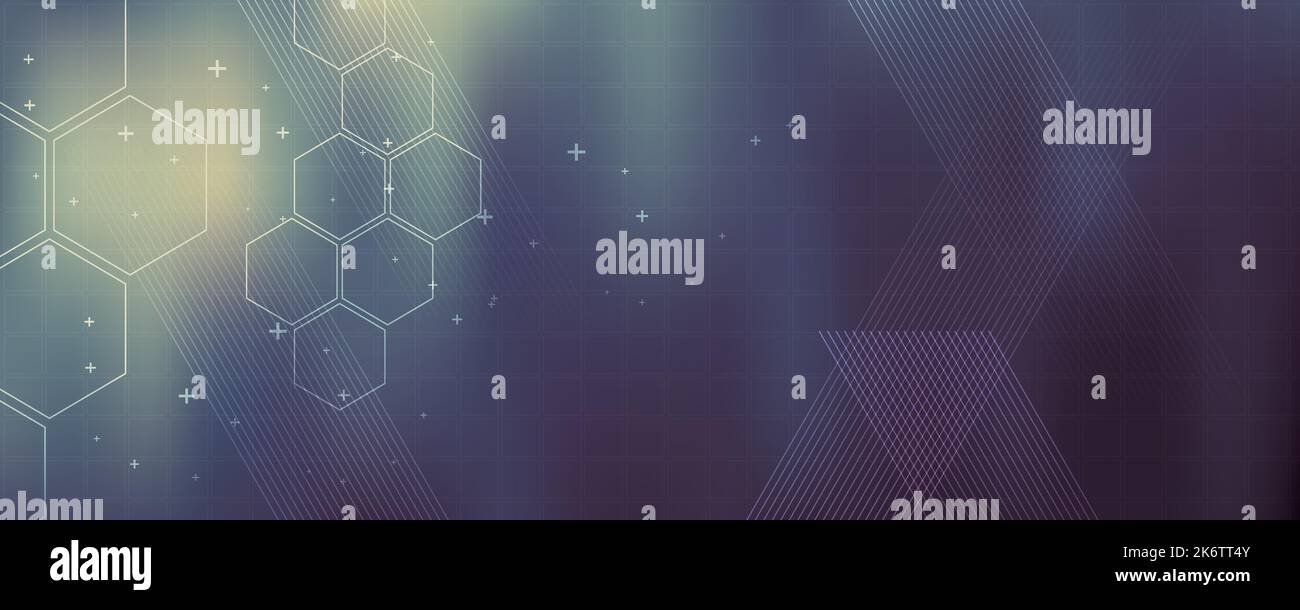 Violetter Hintergrund in Vektorgrafik mit Glanz und Bewegung, heller geometrischer Form, Sechsecken und parallelen Linien. Stock Vektor