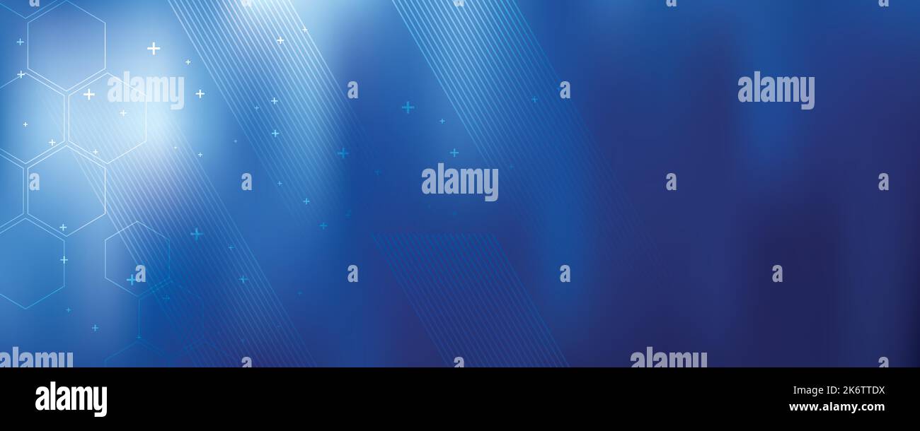 Blauer Hintergrund in Vektorgrafik mit Glanz und Bewegung, heller geometrischer Form, Sechsecken und parallelen Linien. Stock Vektor