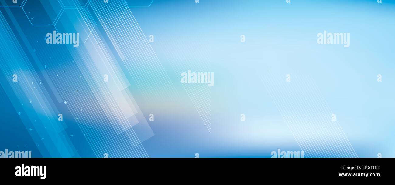 Blauer Hintergrund in Vektorgrafik mit Glanz und Bewegung, heller geometrischer Form, Sechsecken und parallelen Linien. Stock Vektor