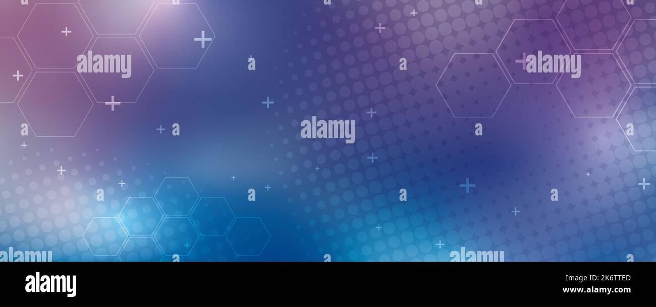 Blauer Hintergrund in Vektorgrafik mit Glanz und Bewegung, heller geometrischer Form, Sechsecken, Halbtonmuster und parallelen Linien. Stock Vektor
