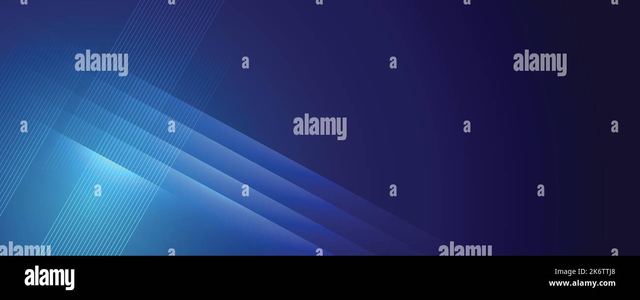 Abstrakter moderner blauer Hintergrund mit hellen Elementen, parallelen Linien und geometrischer Form in Vektorgrafik. Stock Vektor