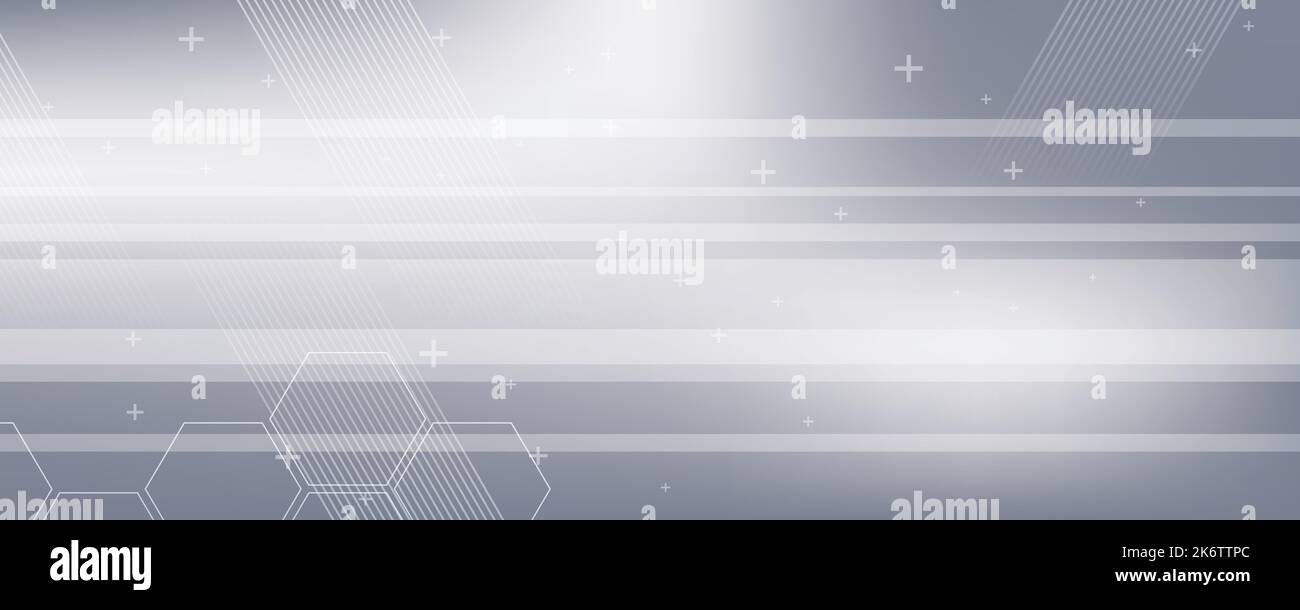 Grauer Hintergrund in Vektorgrafik mit Glanz und Bewegung, heller geometrischer Form, Sechsecken und parallelen Linien. Stock Vektor