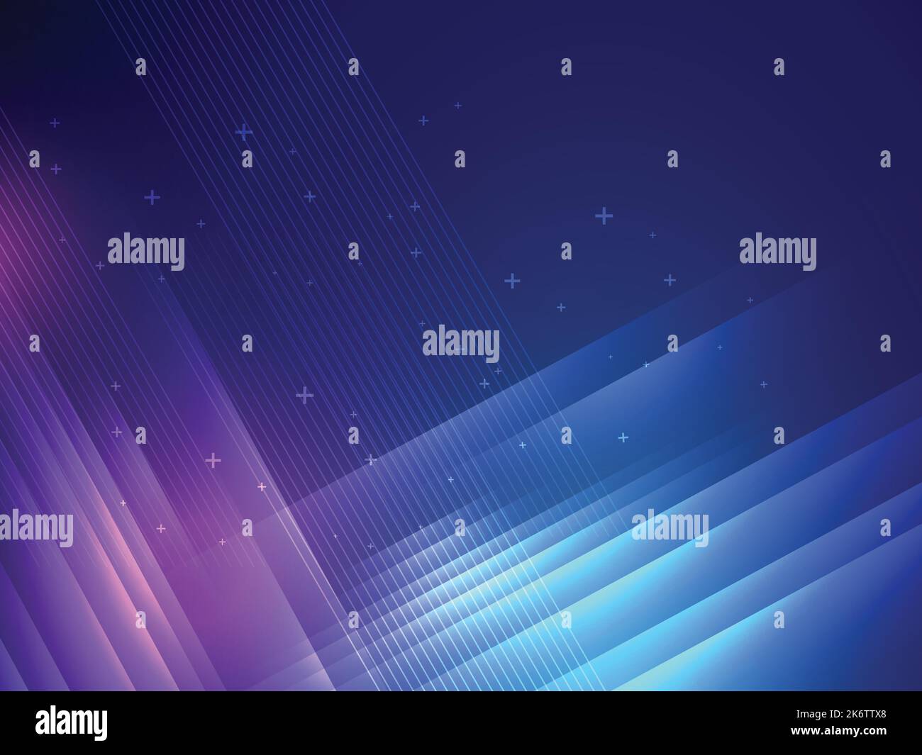 Blauer eleganter abstrakter Hintergrund mit parallelen Linien, überlappenden bunten transparenten Formen, futuristischer Effekt in Wissenschaft und Technik. Stock Vektor