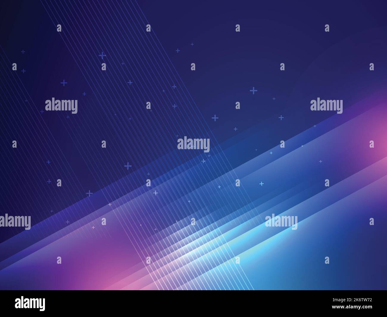 Blauer eleganter abstrakter Hintergrund mit parallelen Linien, überlappenden bunten transparenten Formen, futuristischer Effekt in Wissenschaft und Technik. Stock Vektor