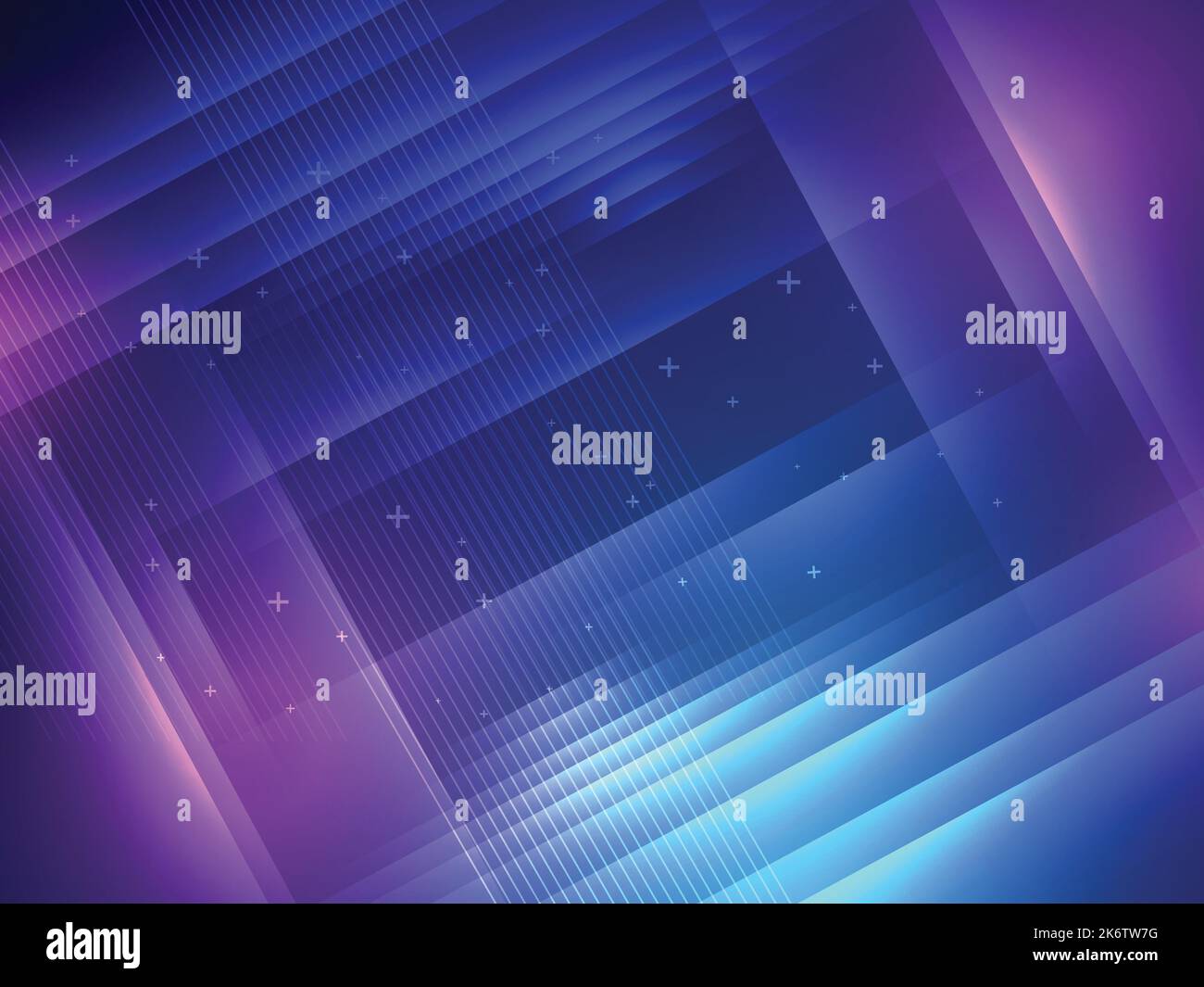 Blauer eleganter abstrakter Hintergrund mit parallelen Linien, überlappenden bunten transparenten Formen, futuristischer Effekt in Wissenschaft und Technik. Stock Vektor