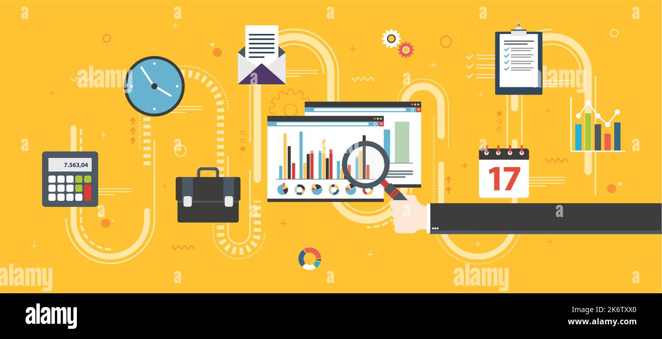 Finanzielle Strategie, Bericht mit Daten, Tabellen des Wachstums auf der Webseite im Internet Browser. Finanzen, Wirtschaft und Investitionen Symbole, Diagramm Stock Vektor