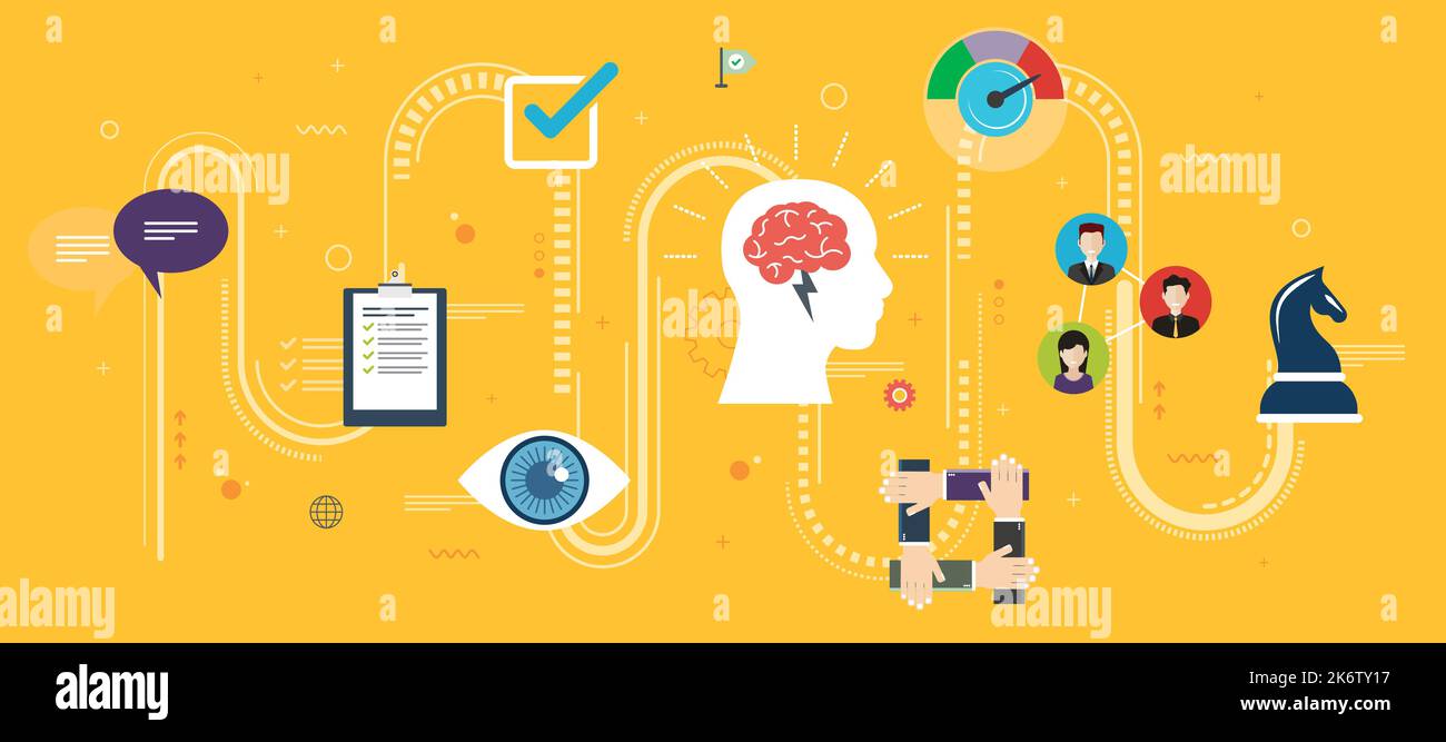 Führung, Vision und Strategie, das Vertrauen in die Wirtschaft und Erfolg. Teamarbeit und Partnerschaft, Business und Know-how. Internet banner Konzept in der fla Stock Vektor