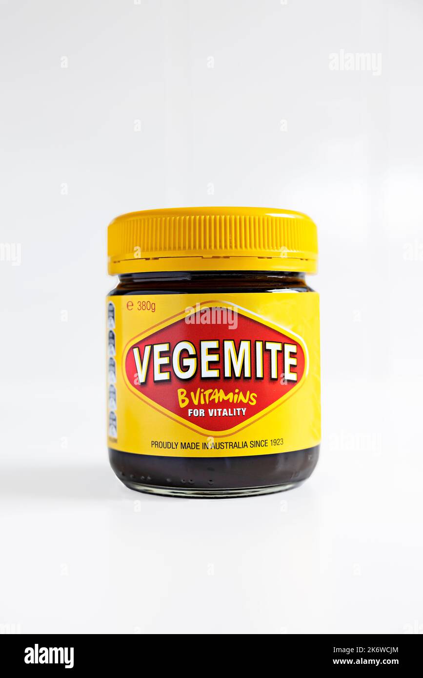 Essen / Ein Glas Vegemite, die legendäre australische Aufstrich. Stockfoto