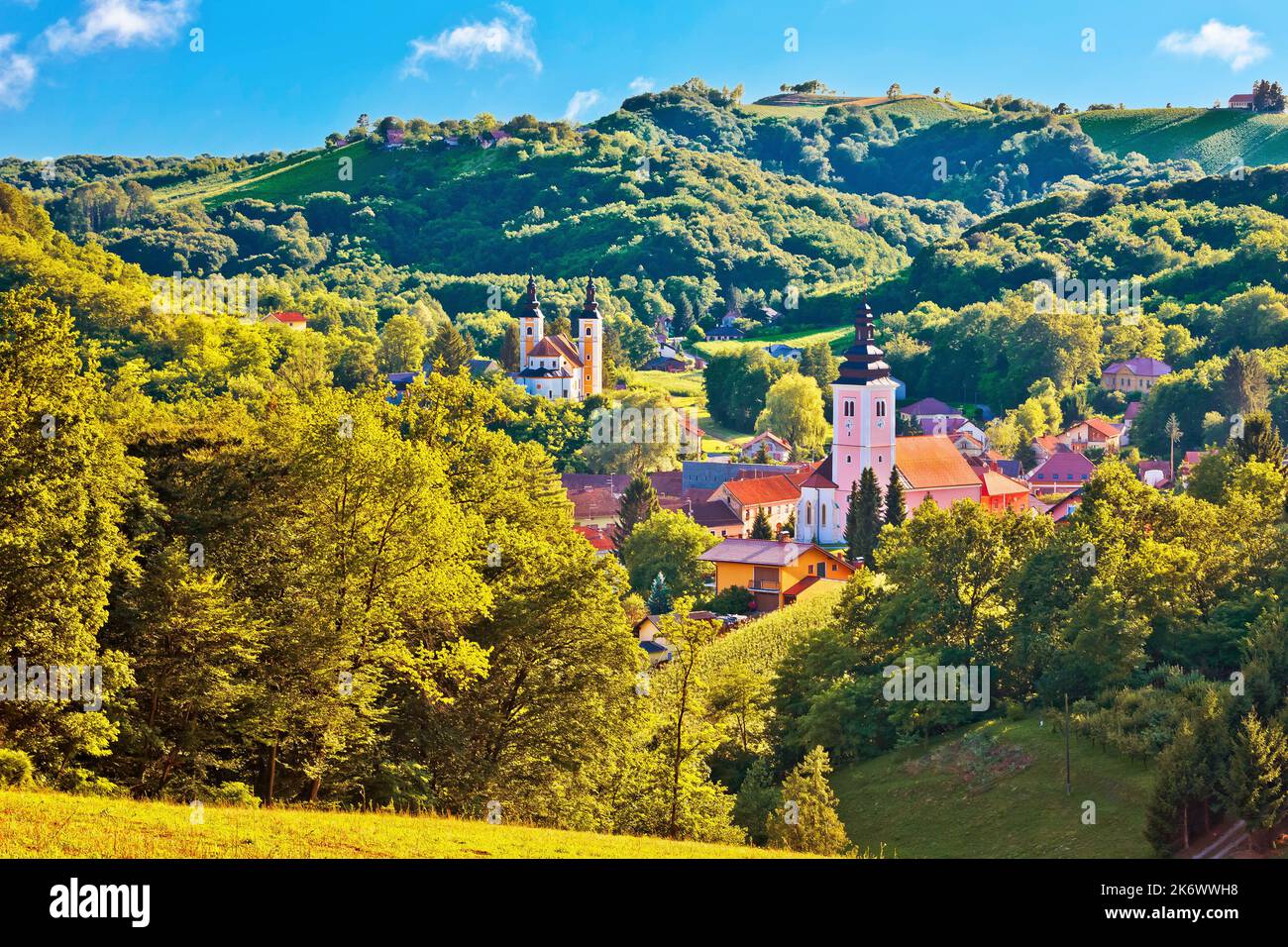 Dorf Strigova grüne Landschaft Hügel Blick, Medjimurje Region im Norden Kroatiens Stockfoto