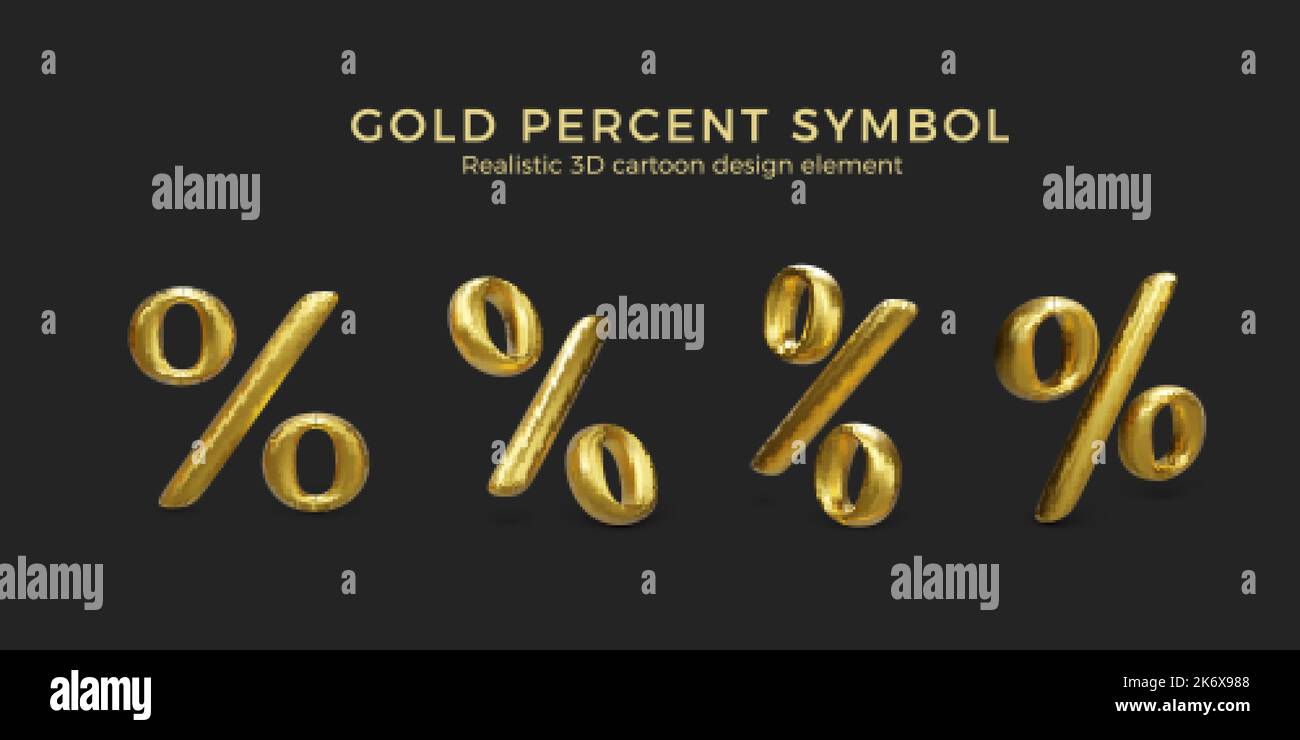 Goldanteil auf dunklem Hintergrund eingestellt. 3D Rabatt-Symbol für Banner oder Geschäftsvorlage. Vektorgrafik Stock Vektor