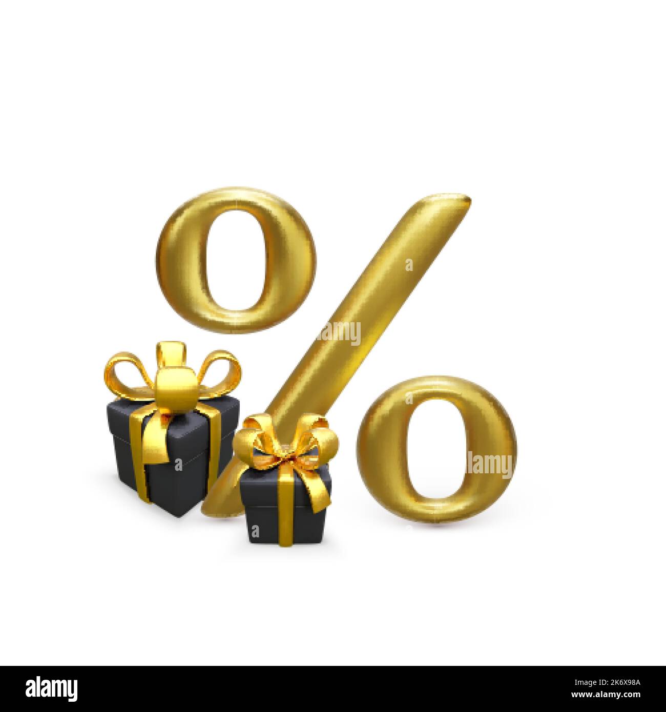 Goldenes Prozent-Symbol mit schwarzer Geschenkbox mit goldener Schleife. Sonderangebot oder Rabatt-Design-Element für Banner und Poster. Vektorgrafik Stock Vektor