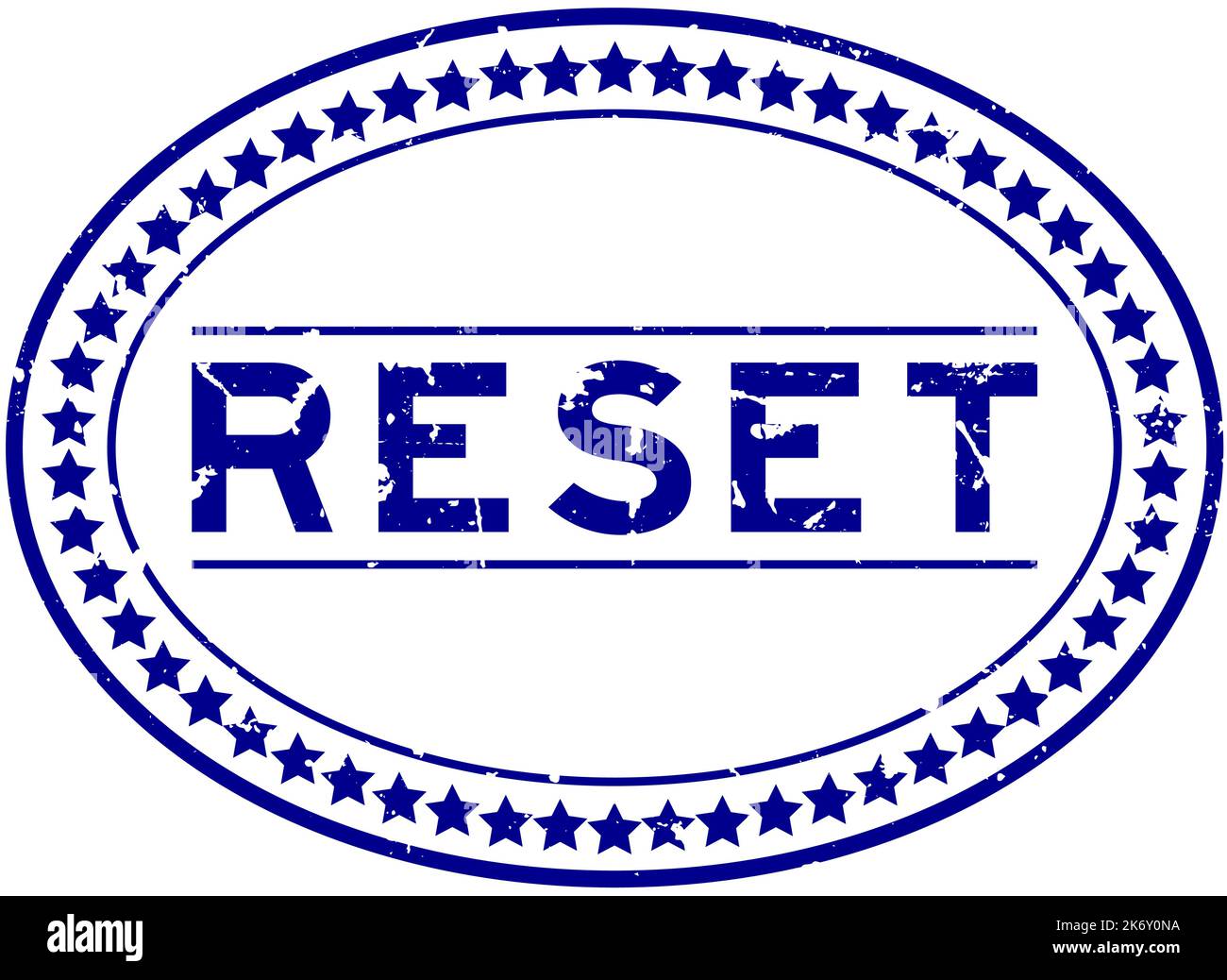 Grunge blau Reset Wort oval Gummi Siegel Stempel auf weißem Hintergrund Stock Vektor