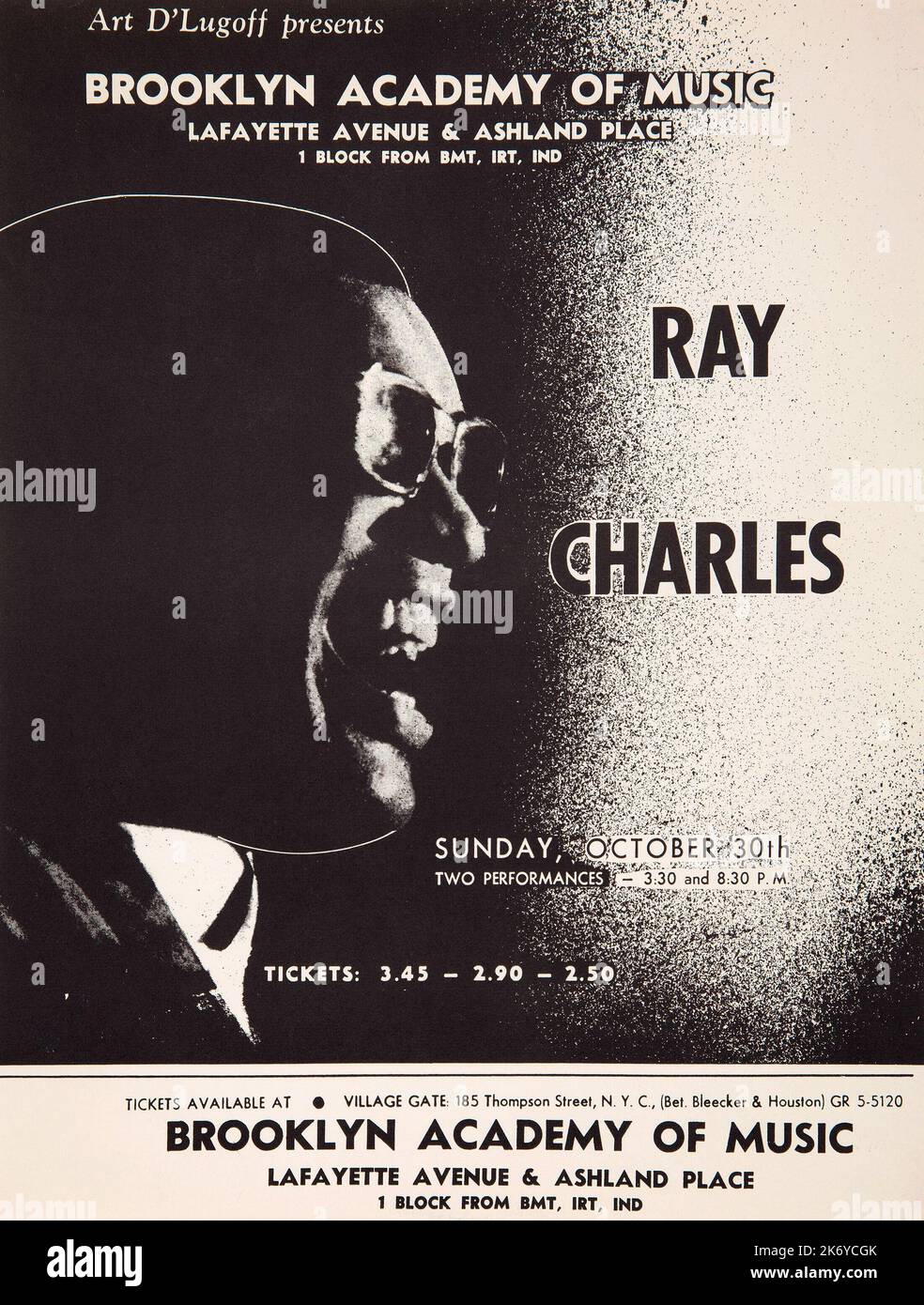 Ray Charles 1960 Brooklyn Academy of Music Concert Handbill - Lafayette Avenute und Ashland Place Stockfoto