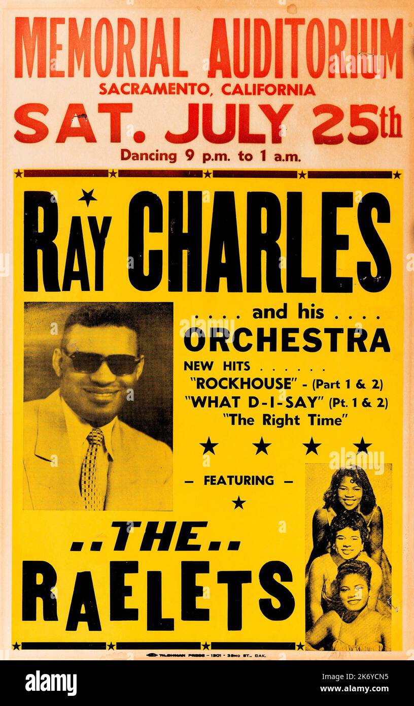 Ray Charles und sein Orchester feat the Raelets Memorial Auditorium Konzertposter (1959) Stockfoto