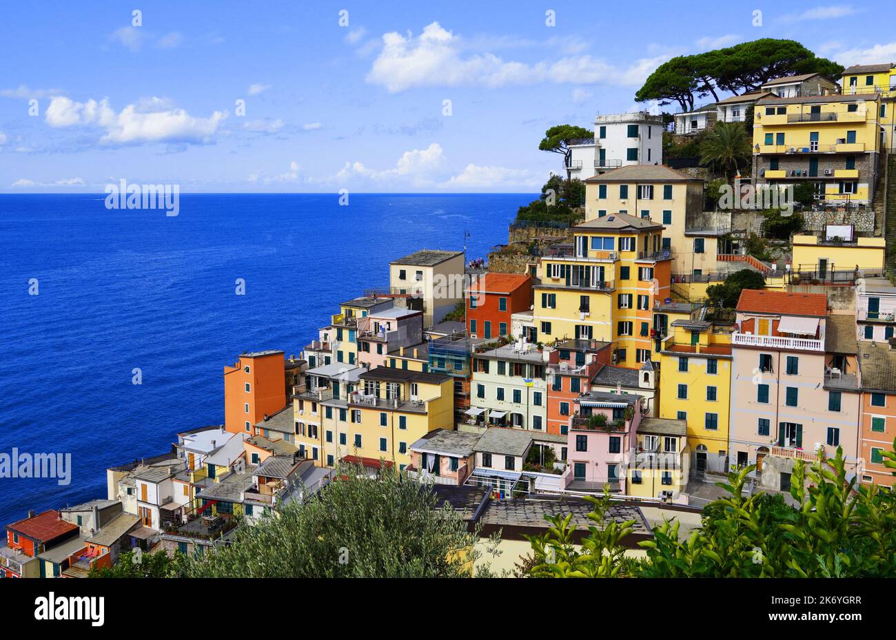 Die bunten Gebäude der Riomaggiore in den Cinque Terre, Italien Stockfoto