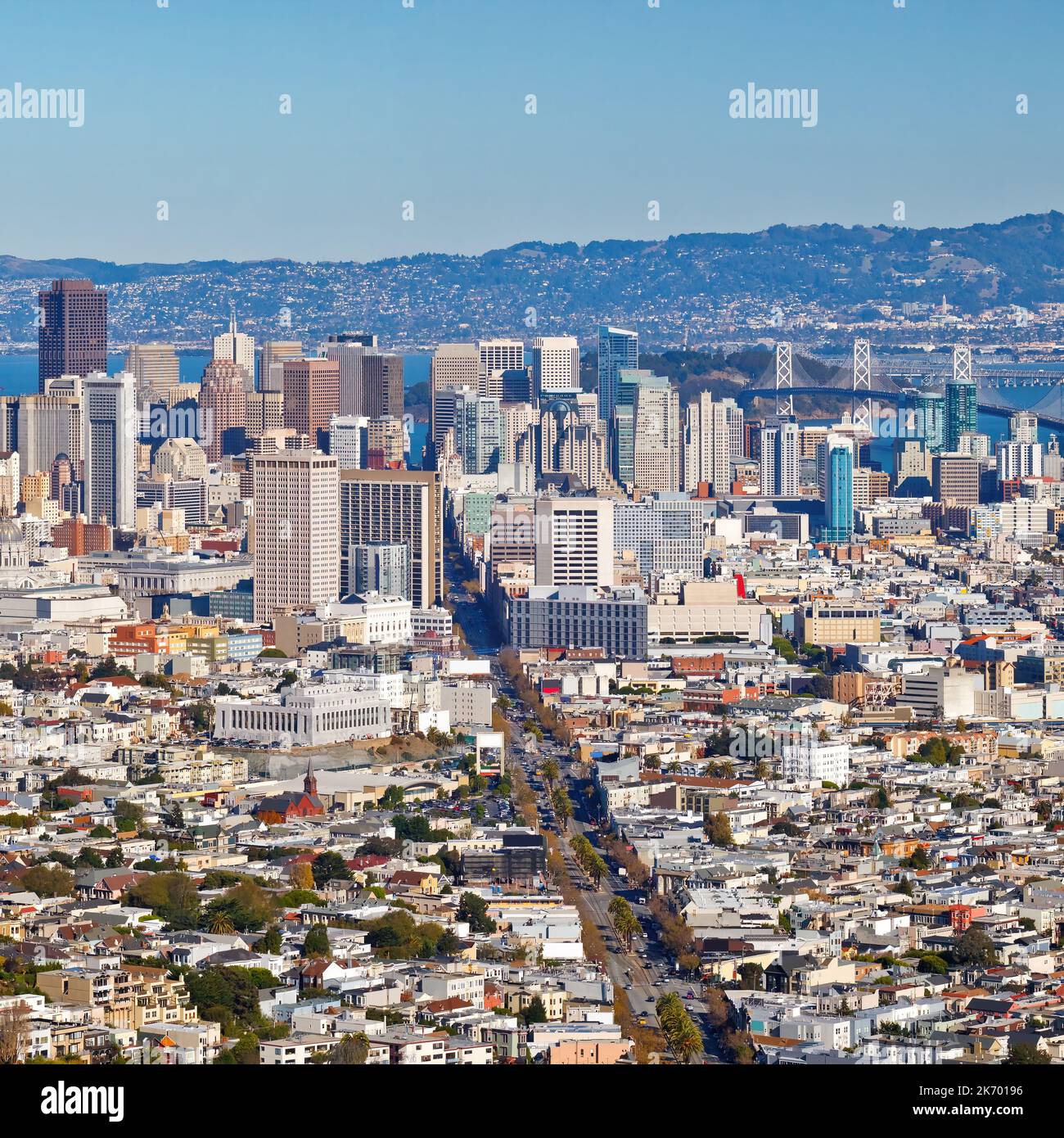 Panorama-Stadtbild von San Francisco bei sonnigem Tag Stockfoto