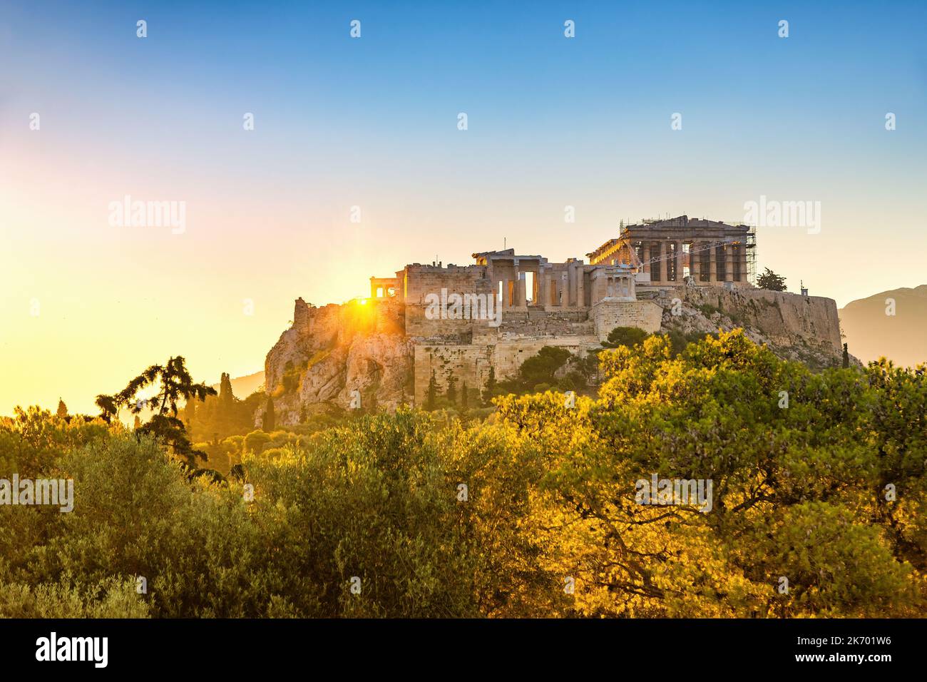 Sonnenaufgang über Parthenon, Akropolis von Athen, Griechenland Stockfoto