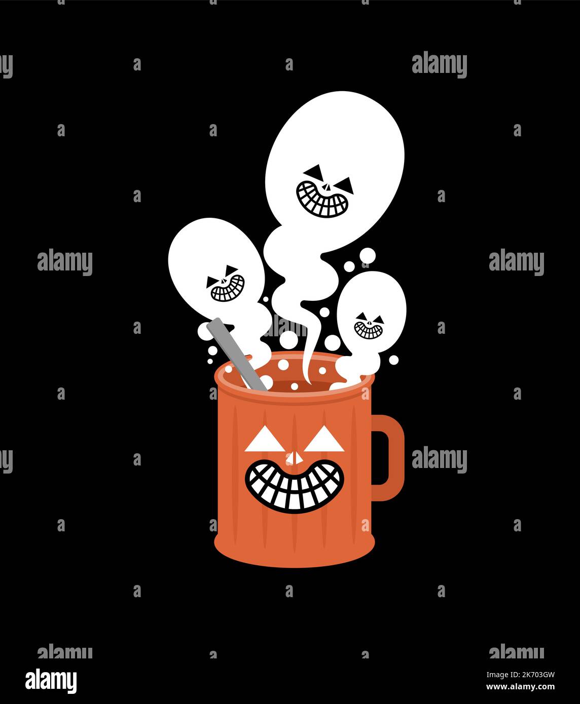 Tasse und Geist. Der Dampf aus dem Becher ist wie ein Phantom. Halloween Illustration Vektor Stock Vektor