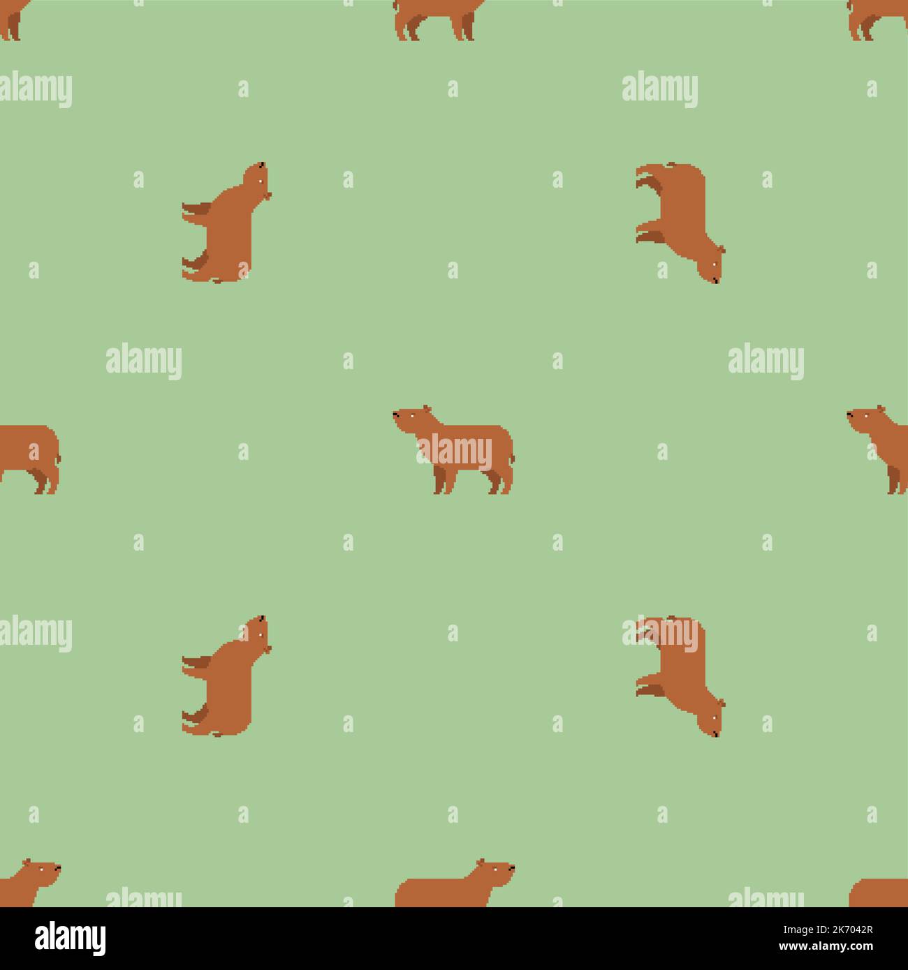 Capybara Pixel Art Muster nahtlos. 8 Bit Meerschweinchen Hintergrund. Pixelige Textur Stock Vektor