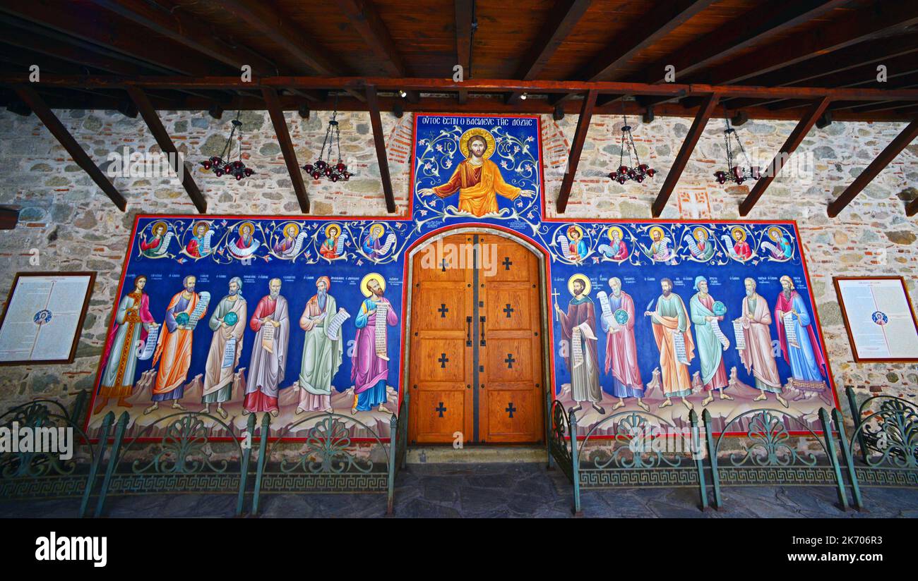 Griechenland, Thessalien, die Meteore, die monastorische Metamorphose. Jesus und seine Apostel. Die Meteore sind geologische Formationen im Norden Griechenlands Stockfoto