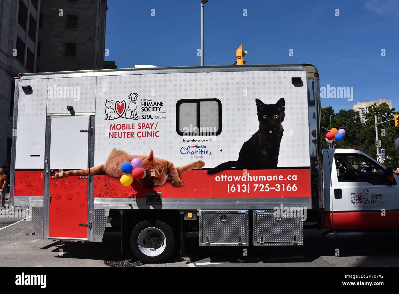 Der Mobile Spay Neutrer Clinic Truck der Ottawa Humane Society bietet subventionierte Kastrat-/Kastrateroperationen für Tierbesitzer mit geringem Einkommen Stockfoto
