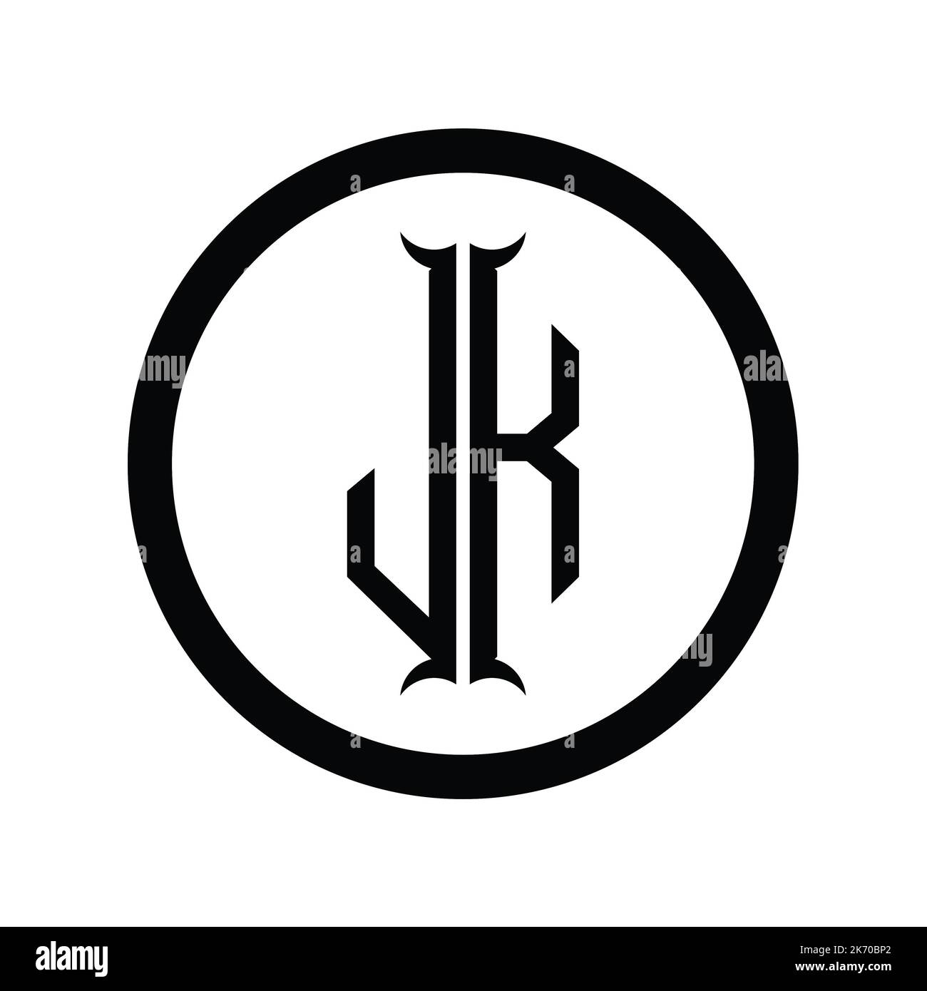 KJ Logo Monogramm-Buchstabe mit sechseckiger Design-Vorlage in Hornform Stockfoto