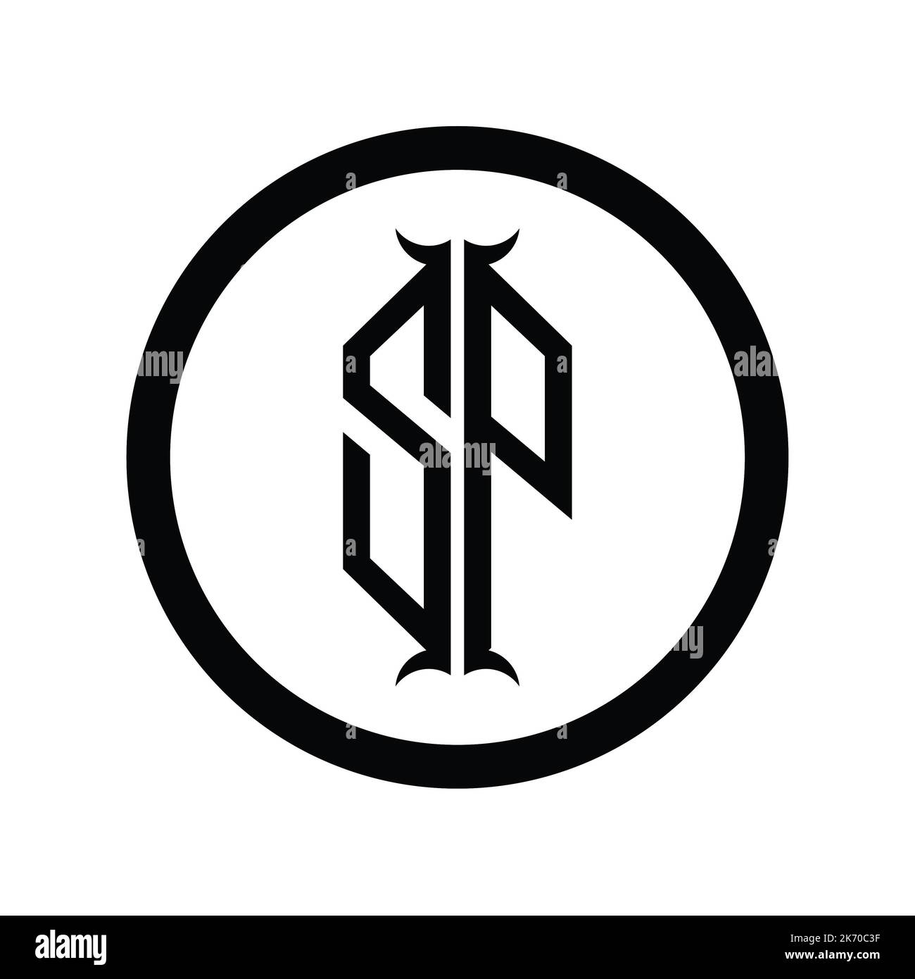 PS Logo Monogram Letter mit sechseckiger Design-Vorlage in Hornform Stockfoto