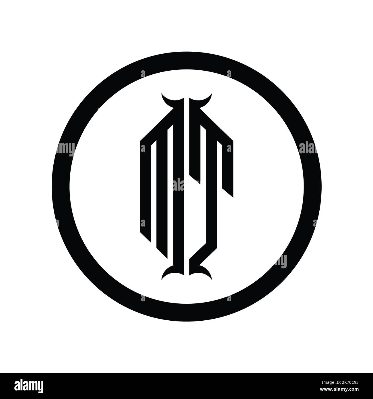 TM-Logo-Monogramm-Buchstabe mit sechseckiger Designvorlage in Hornform Stockfoto