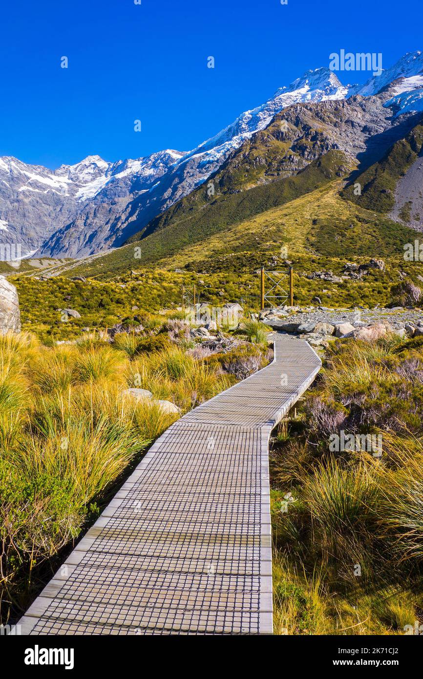 Mount Tasman Valleys , Aoraki Mt Cook Nationalpark Südliche Alpen Berg Südinsel Neuseeland. Stockfoto
