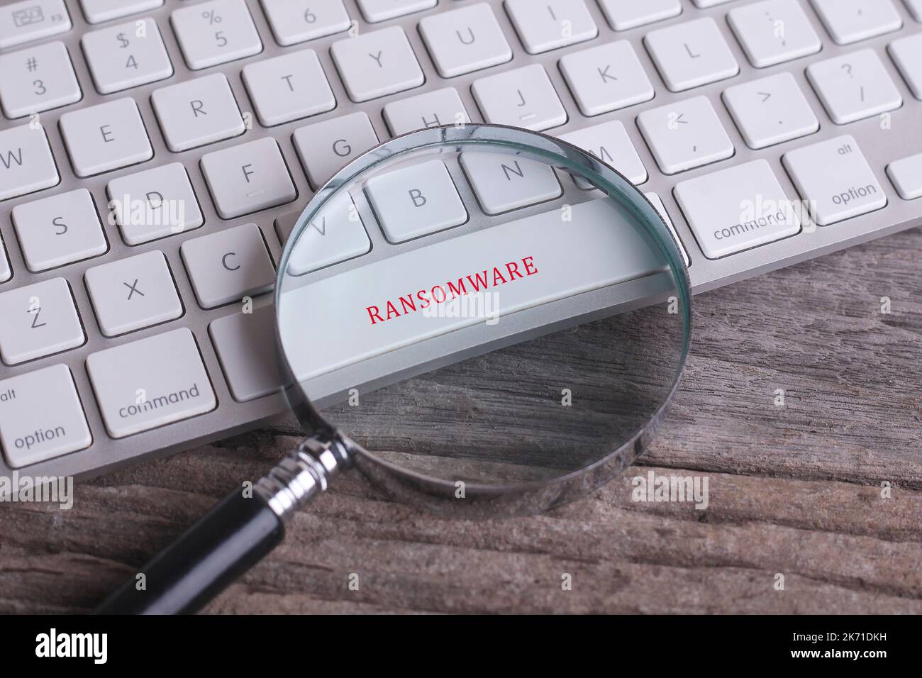 Gesundheitskonzept: RANSOMWARE auf Computer-Tastatur Hintergrund mit Copyspace-Bereich Stockfoto