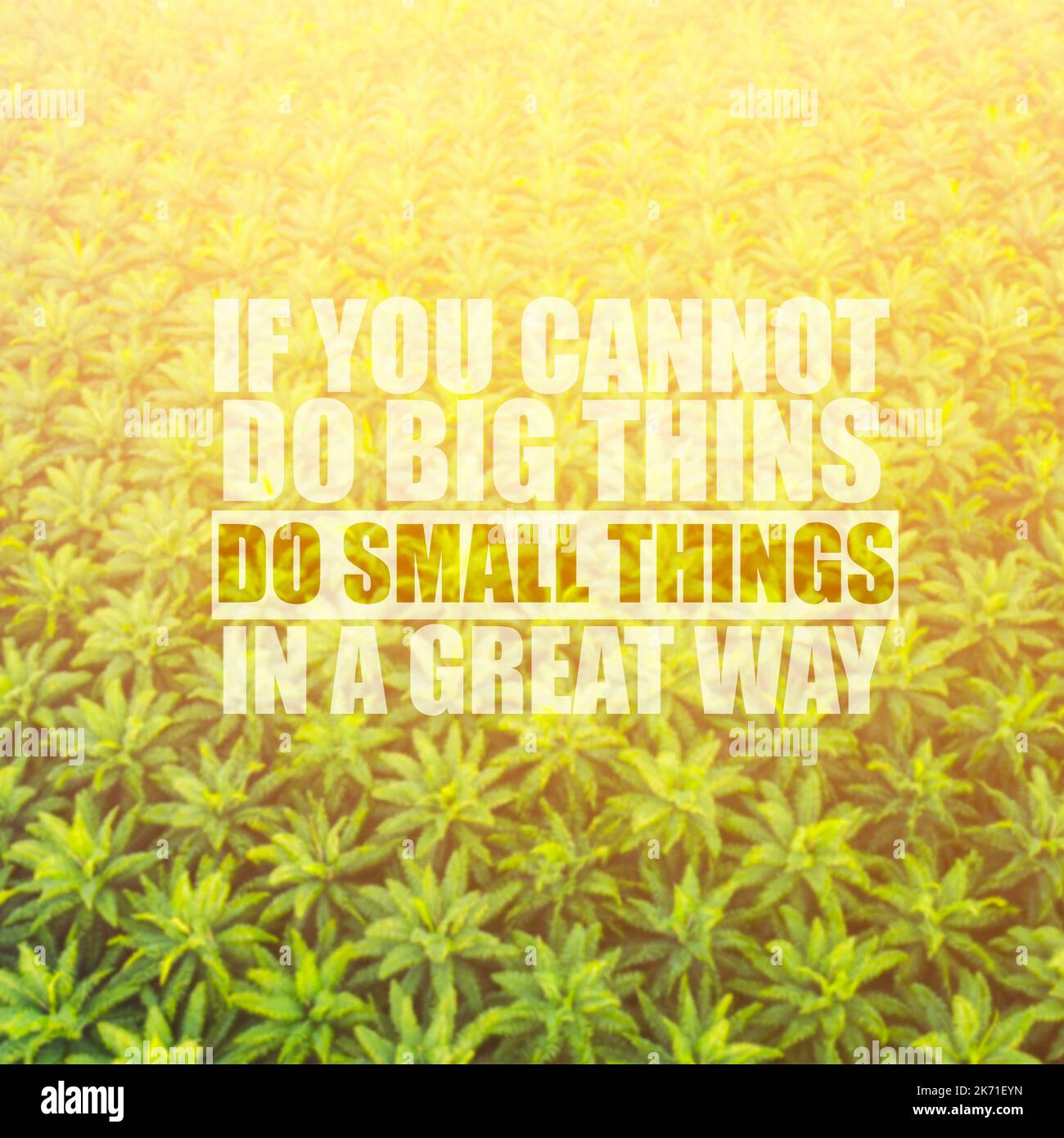 Lebensinspirierende Zitate mit dem Satz „Wenn du keine großen Dinge tun kannst, mach kleine Dinge auf großartige Weise“ verschwommener Hintergrund. Stockfoto