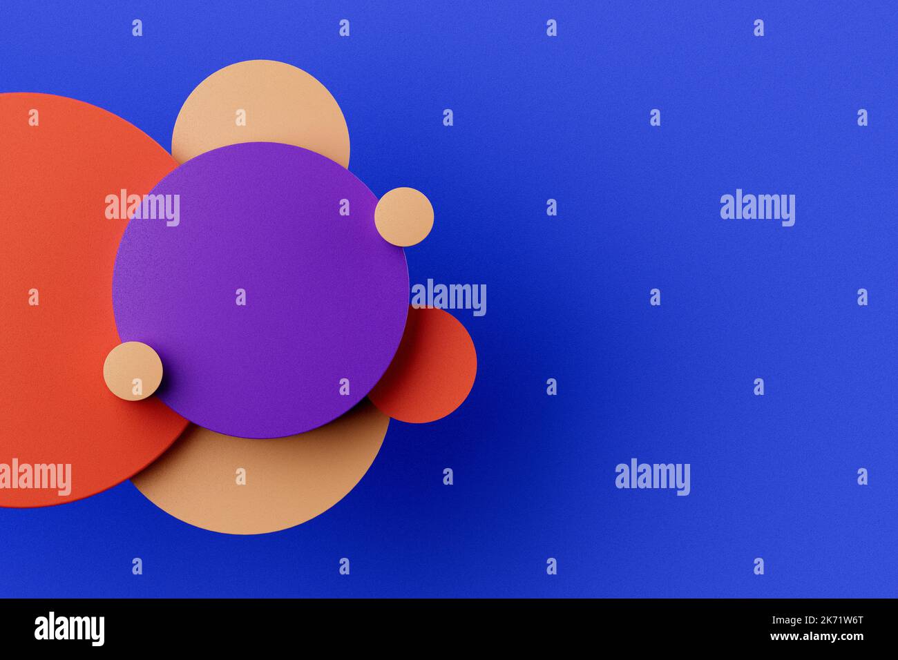 Strukturierte farbige Kreise Formen auf blauem Hintergrund 3D Render. Stockfoto
