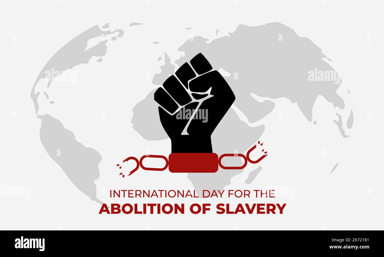 Internationaler Tag zur Abschaffung der Sklaverei. Faust und gebrochene Ketten. Konzept der Freiheit. Tag der Erinnerung an den Sklavenhandel. Stock Vektor
