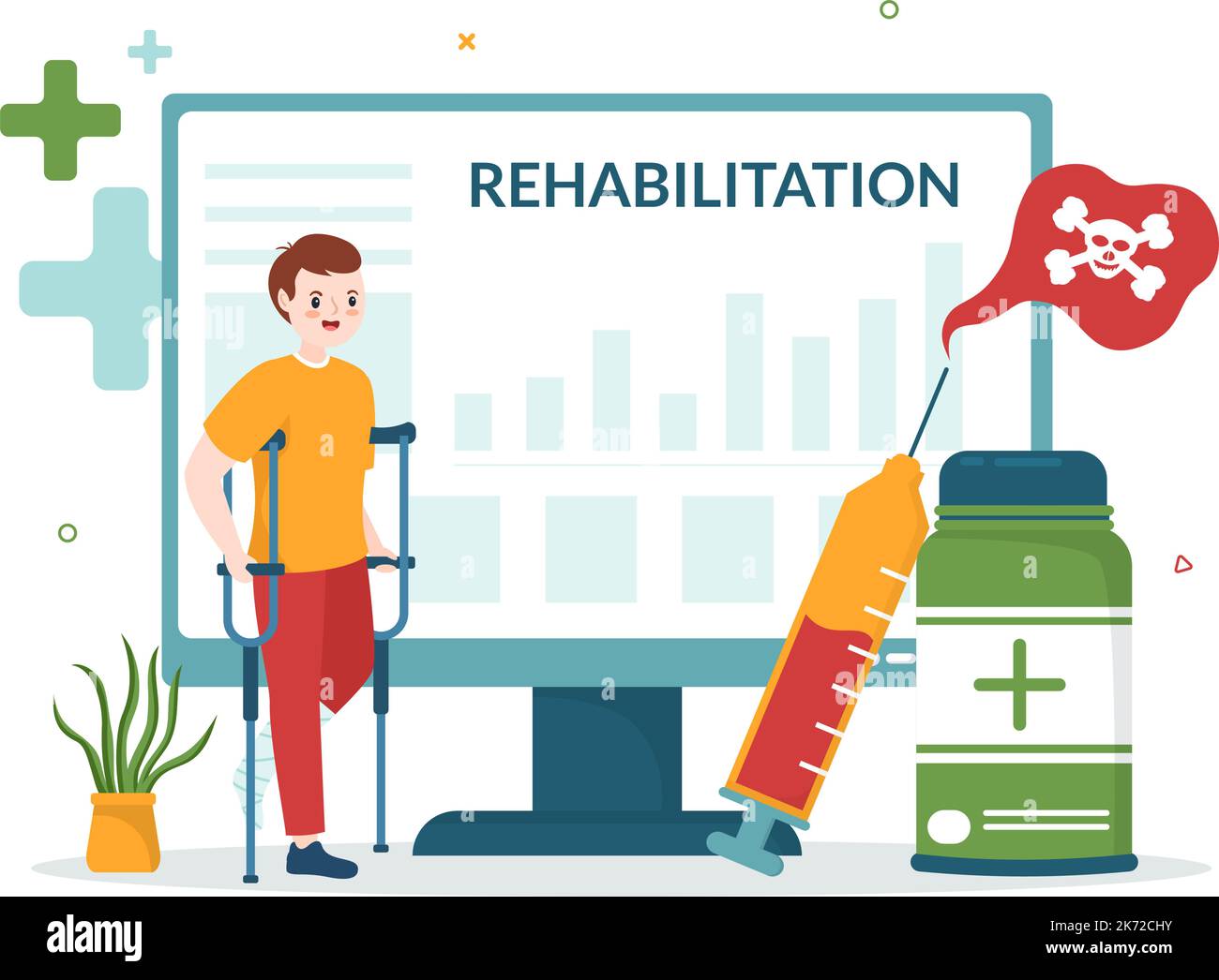 Rehabilitation Flat Cartoon Handgezeichnete Vorlagen Illustration mit Arzt Hilfe Patient Orthopädische Physiotherapie, körperliche Aktivität und Gesundheit Stock Vektor