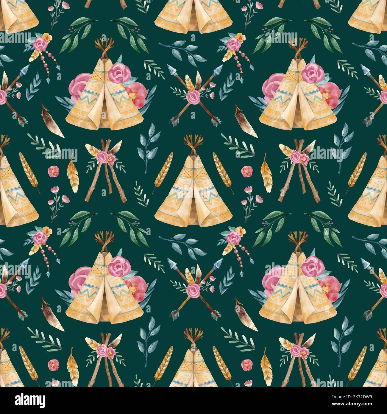 Aquarell Boho Muster Vektor Design Illustration Stock Vektor