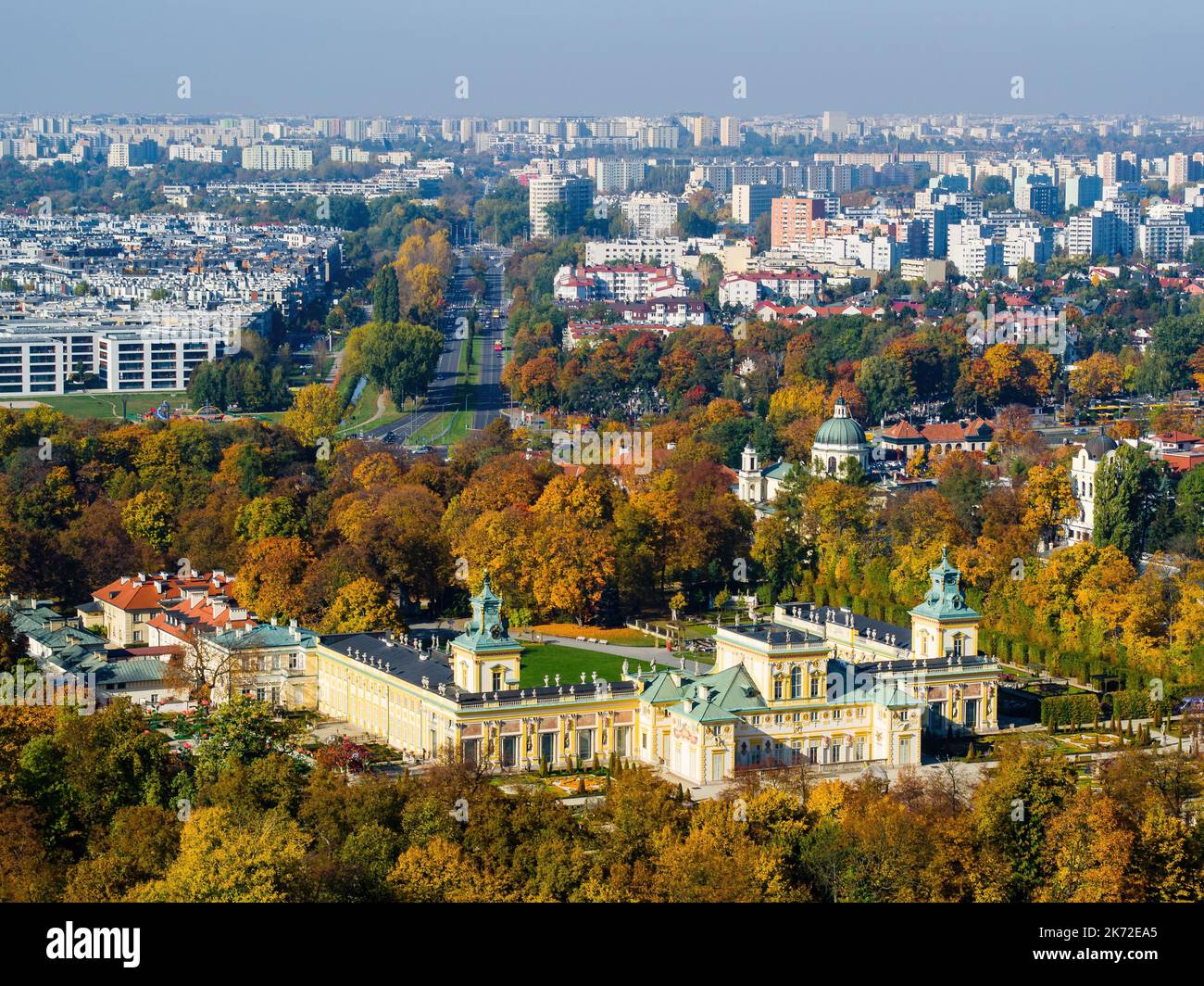 Herbst in Wilanow Palast Garten Luftaufnahme Stockfoto