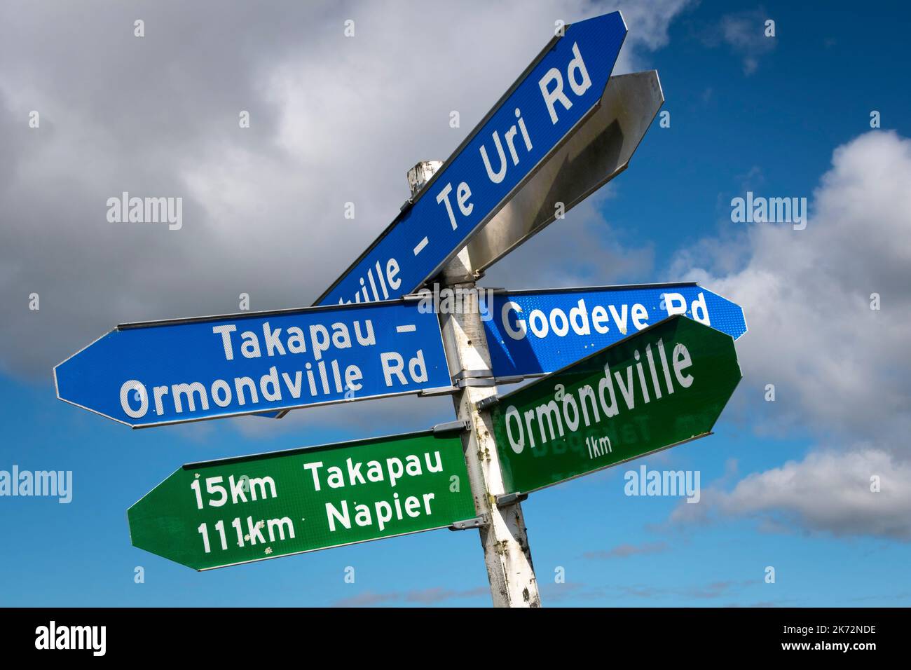 Schild in der Nähe von Ormondville, Tararua District, North Island, Neuseeland Stockfoto