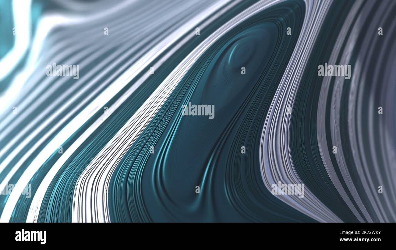 3D Rendering von abstraktem Objekt in hyperrealistischer Szene mit farbenfroher flüssiger Marmoreffekt-Textur Stockfoto