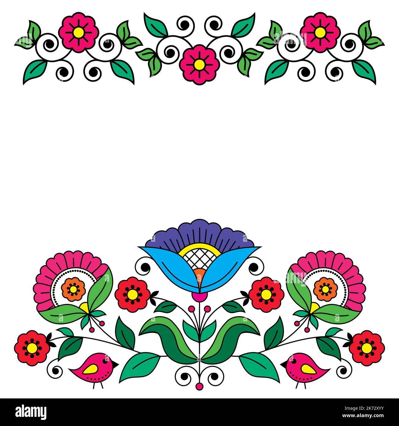 Skandinavische Retro Folk Art Vektor Grußkarte oder Hochzeit invitaion Design inspiriert von traditionellen Stickereien Muster aus Schweden, Retro-Dekoration Stock Vektor
