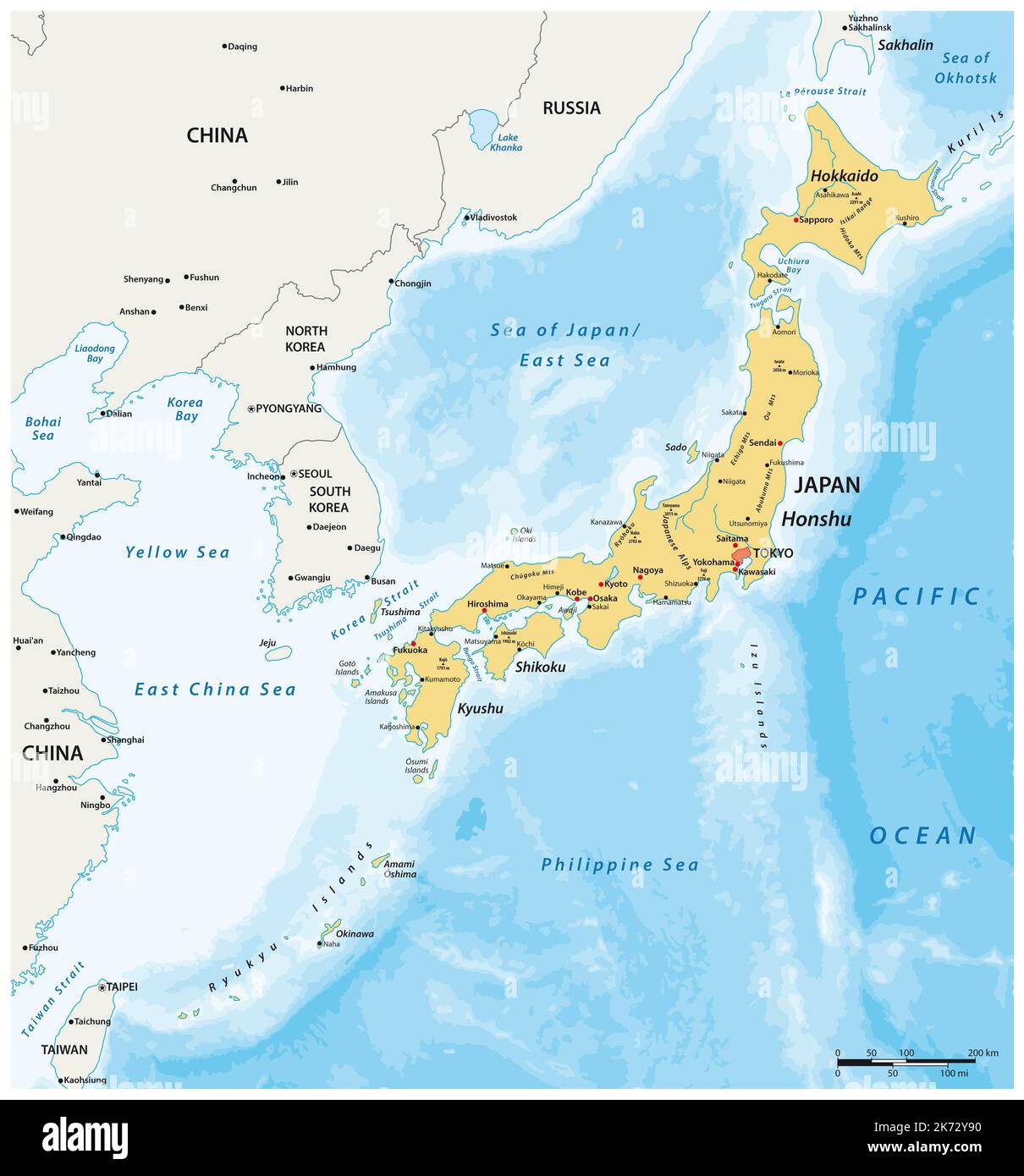 vektorkarte des asiatischen Inselstaates japan Stockfoto