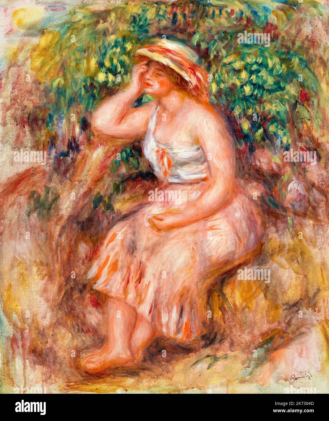 Pierre Auguste Renoir, Frau Daydreaming (Rêveuse), Porträtmalerei in Öl auf Leinwand, 1913 Stockfoto