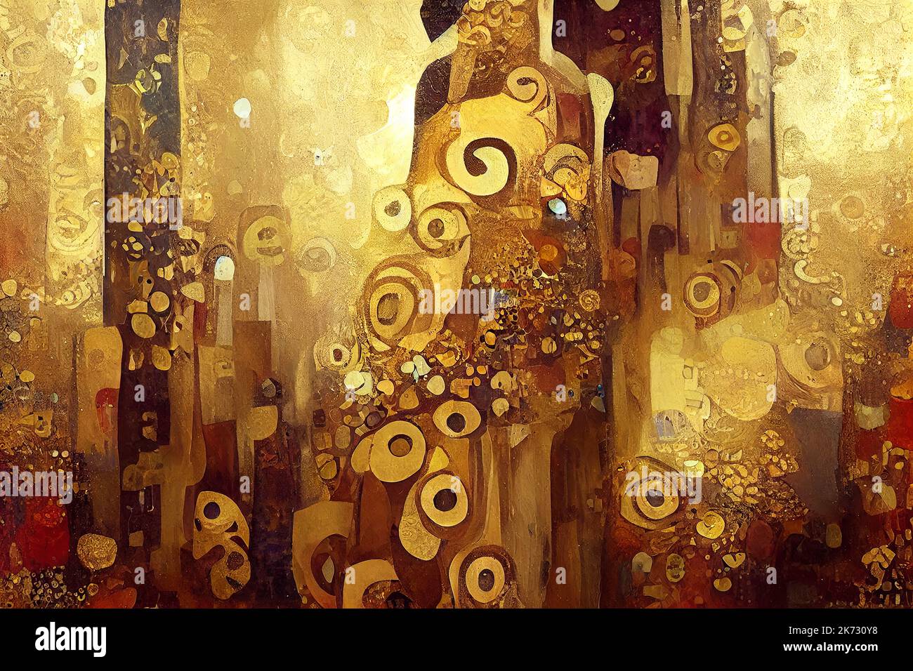 Hochauflösender Panorama-Hintergrund im Stil von Gustav Klimt. Perfekt als Hintergrund oder für den Einsatz in Kunstprojekten Stockfoto