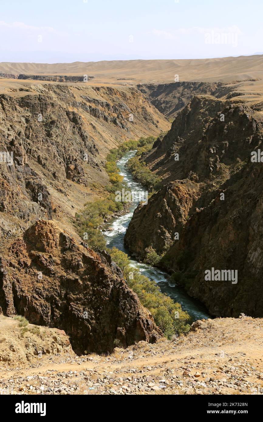 Aussichtspunkt Charyn River, östlich von Aktogay auf der Straße P16, Tien Shan Mountains, Almaty Region, Kasachstan, Zentralasien Stockfoto