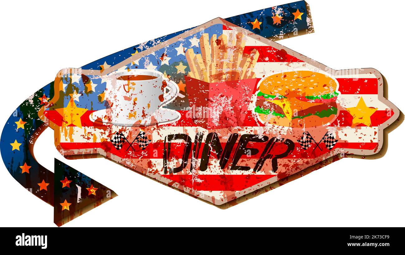 Retro super grungy Diner Zeichen aus der Vergangenheit, Vektor-Illustration Stockfoto