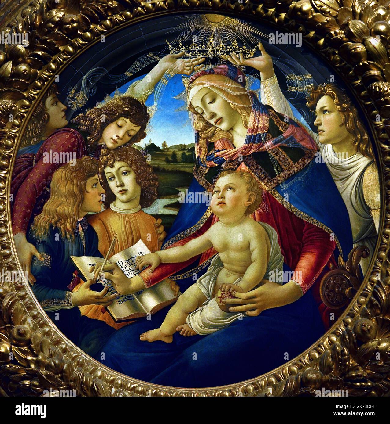 Jungfrau und Kind, und Engel, (Madonna des Magnificat), Sandro Botticelli (Florenz 1445 -1510) , Florenz, Italien. Stockfoto