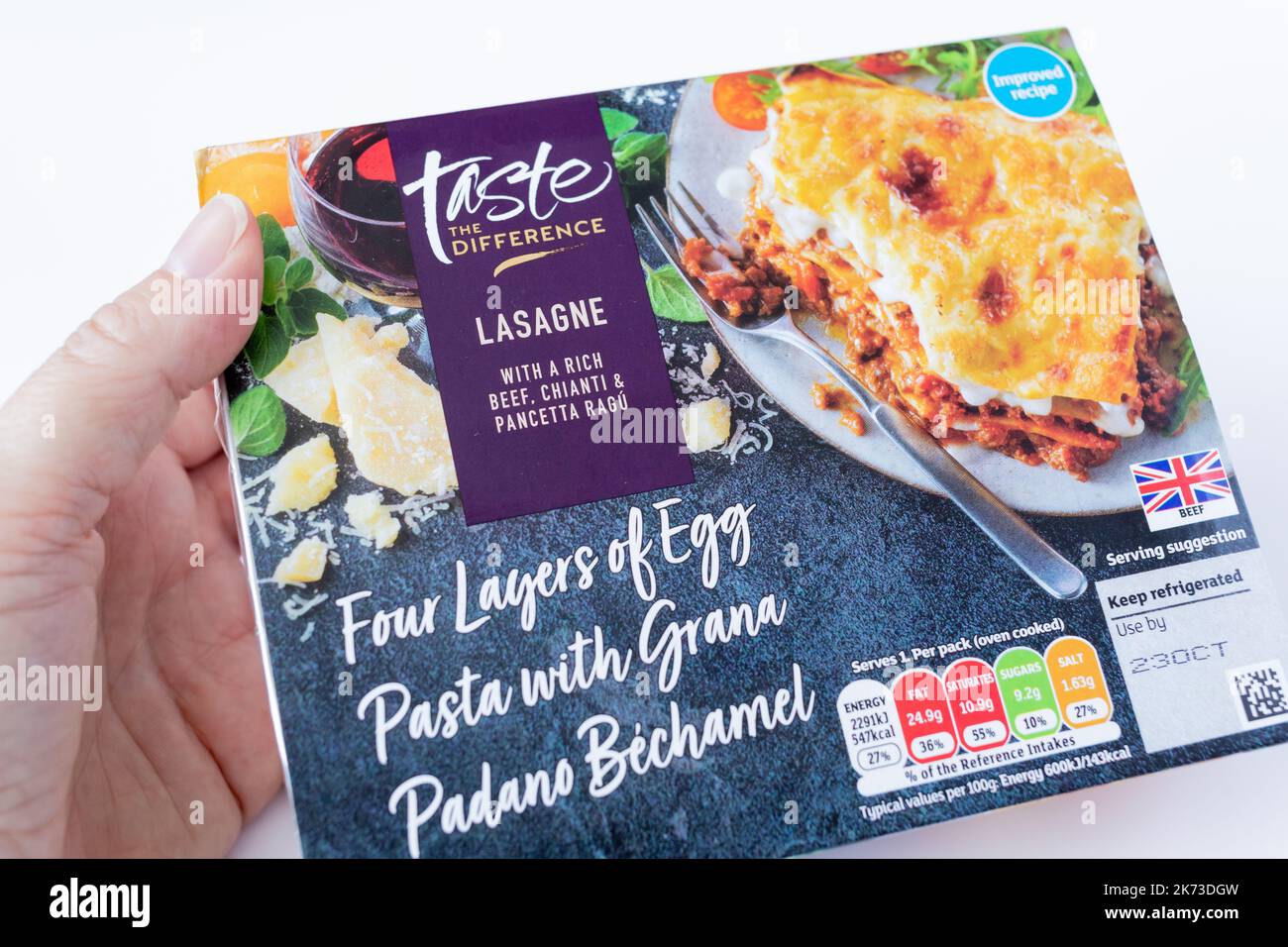 Sainsburys Geschmack der Unterschied Lasagne Fertiggericht für einen Stockfoto