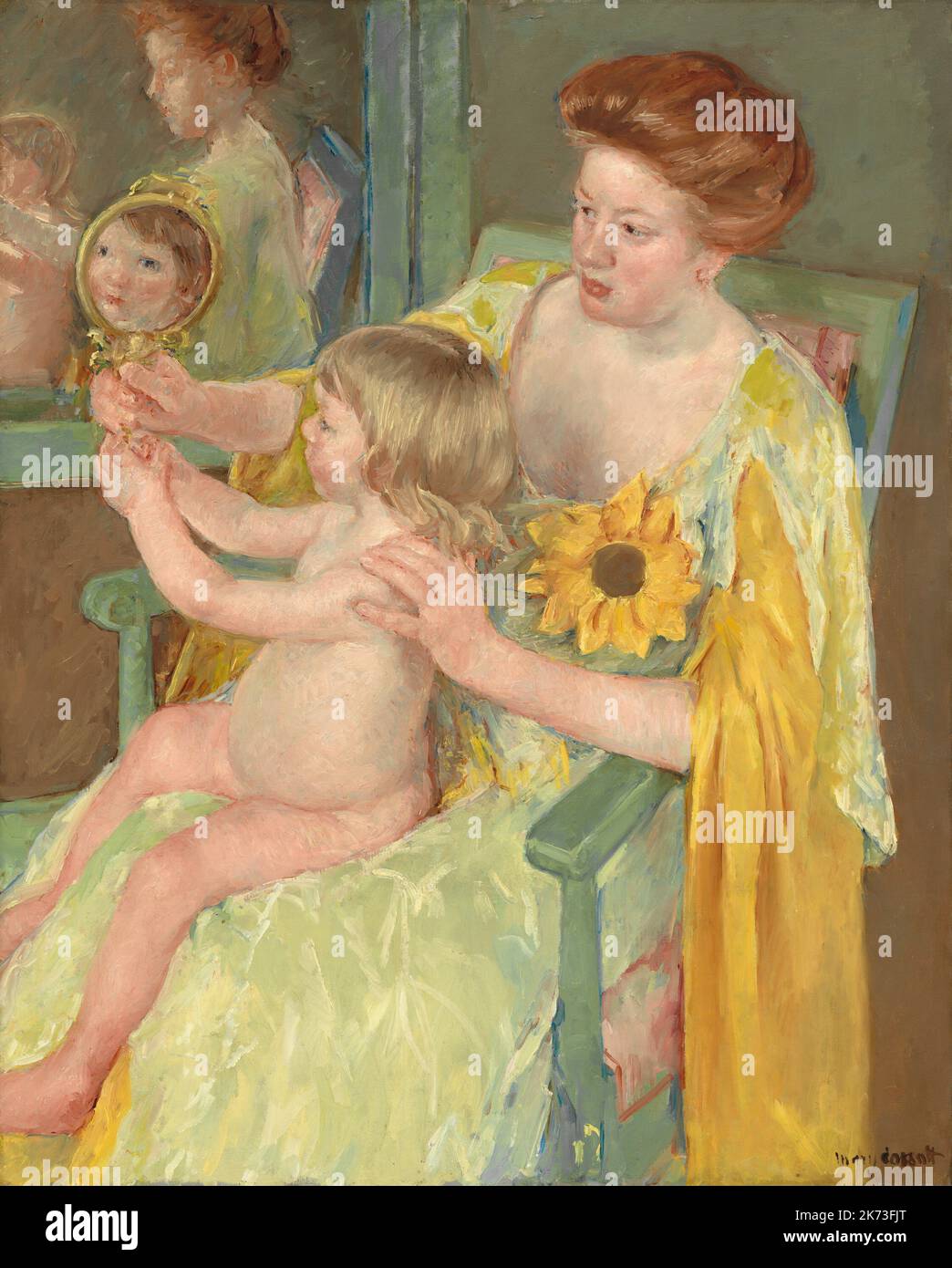 Mary Stevenson Cassatt 1844 - 1926 - amerikanische Malerin und Grafikerin, eine der drei großen Damen des Impressionismus - Frau mit Sonnenblume Stockfoto