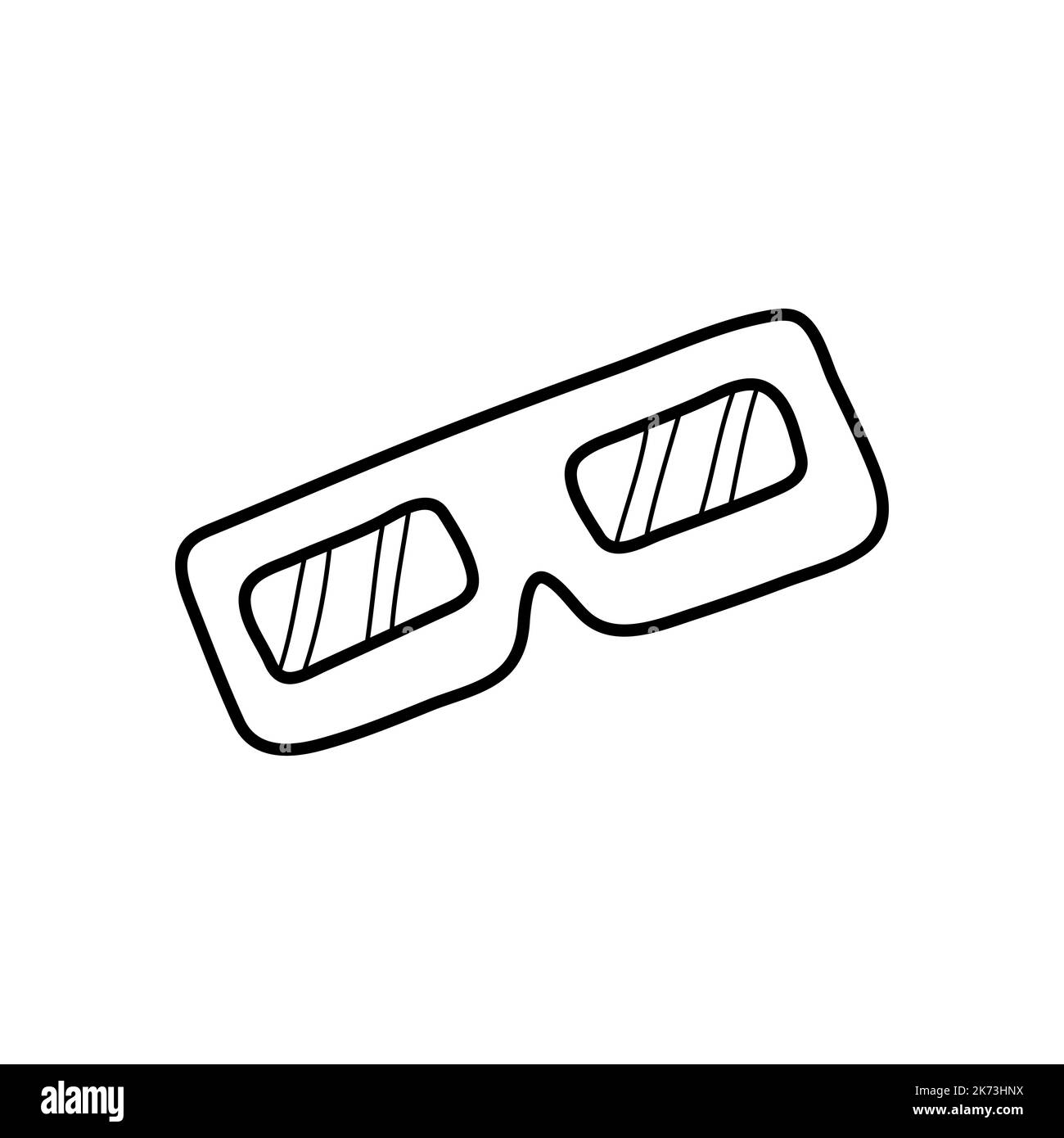 Doodle Kino Brille Illustration in Vektor. Handgezeichnetes Filmobjekt. 3D Gläser Doodle-Symbol. Objekt für Filmabend. Stock Vektor