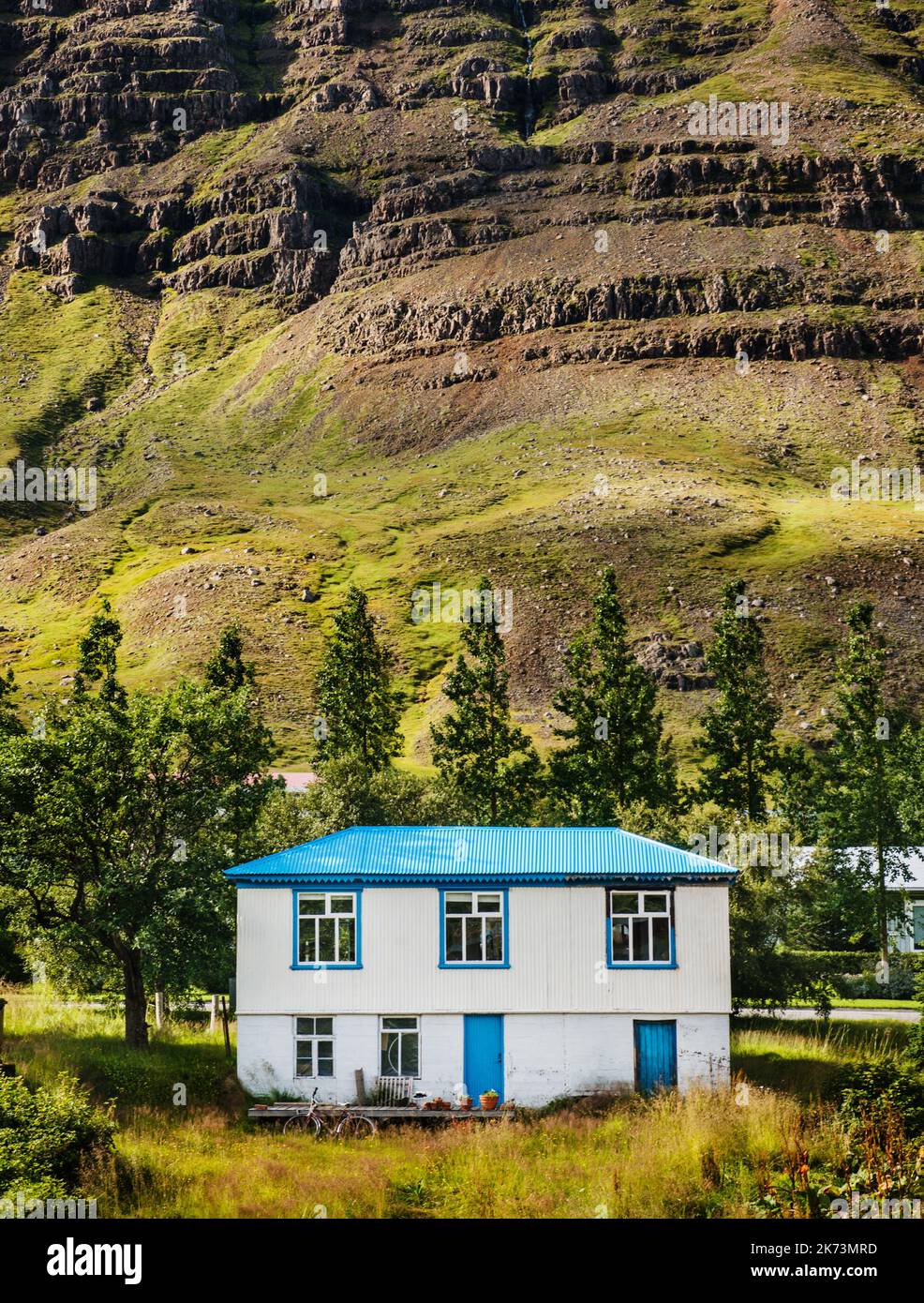 Traditionelle skandinavische Architektur im Dorf Seydisfjordur, Seyðisfjörður, Island, Skandinavien, Europa Stockfoto